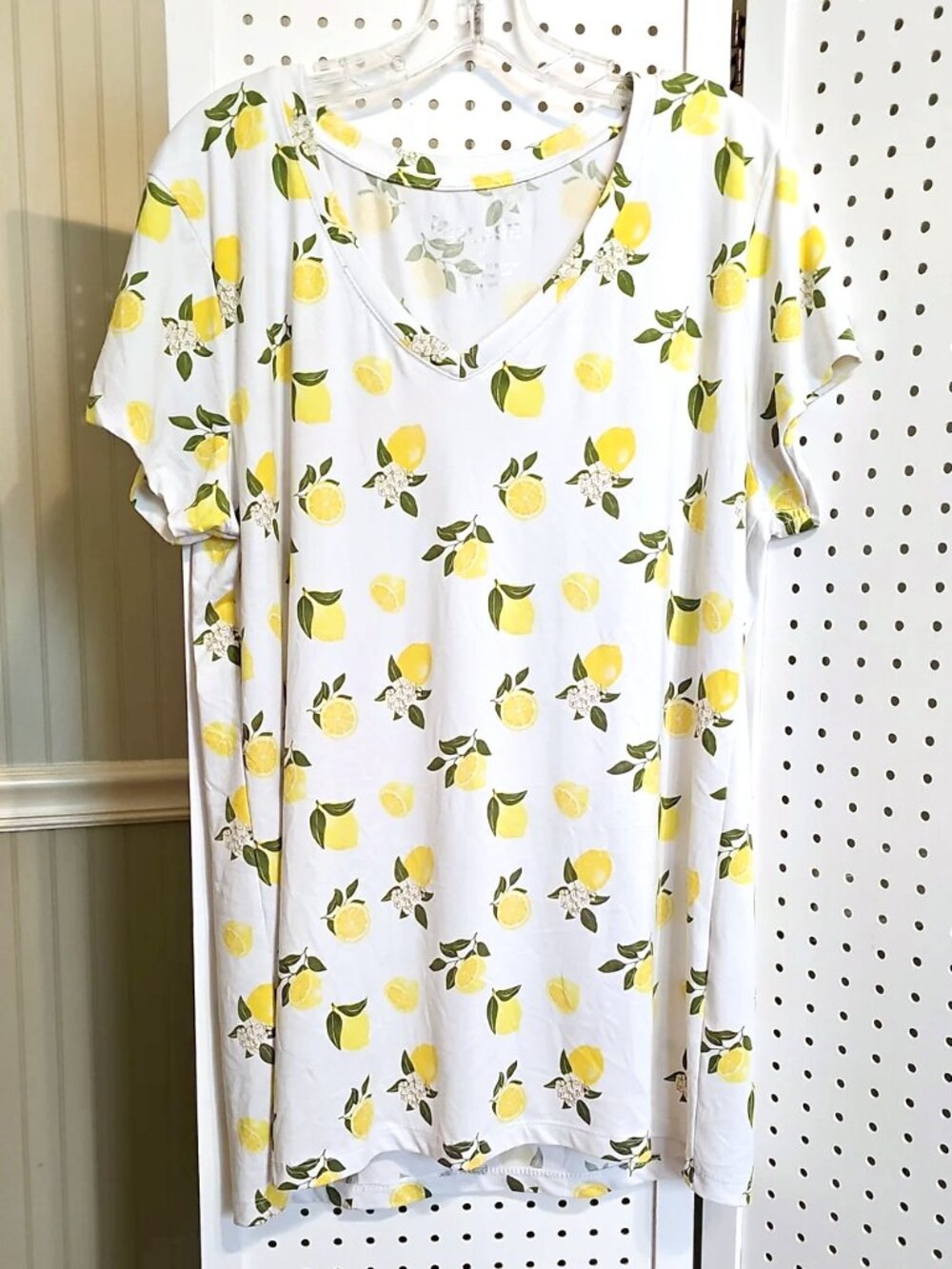 Plus Size 3X Splash Yellow & Green Lemon White V-Neck Tunic Tee Shirt